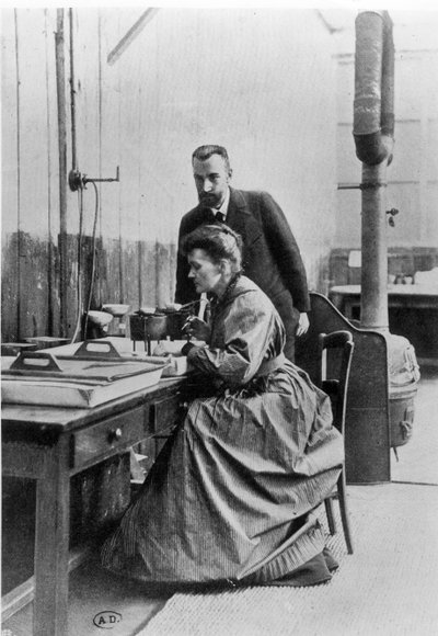 Pierre and Marie Curie in their laboratory, c.1903 by French Photographer